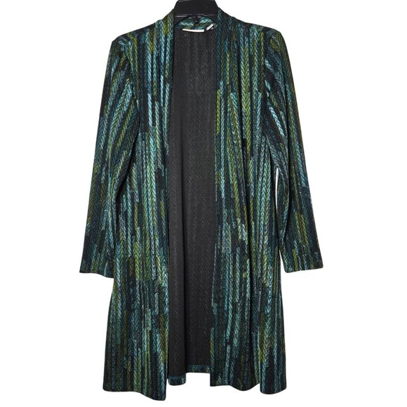 Susan Graver Open Front Cardigan Size Petite Medium MP Pockets Art Boho Fall - Picture 2 of 11